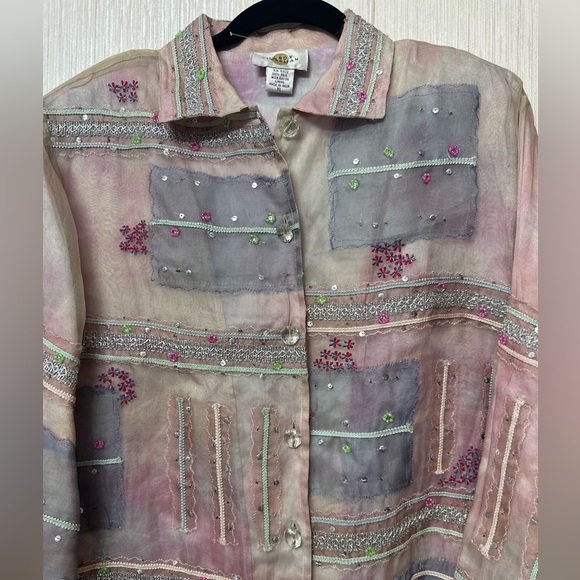 VINTAGE NWT SANDY STARKMAN JACKET BLAZER size XL Pink and blue patchwork - Picture 2 of 8